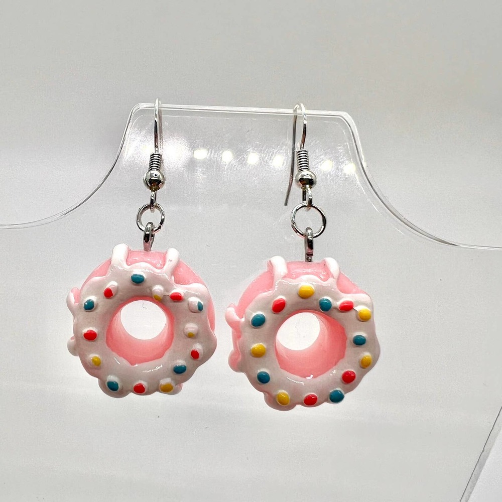 Sprinkle Donut Earrings - Strawberry Icing Donut Accessories - Food Earrings